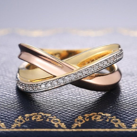 ⚡  Ingenious Cross Shiny Zircon Pave Trendy Stackable Rings for Women, PD475 - Picture 1 of 6